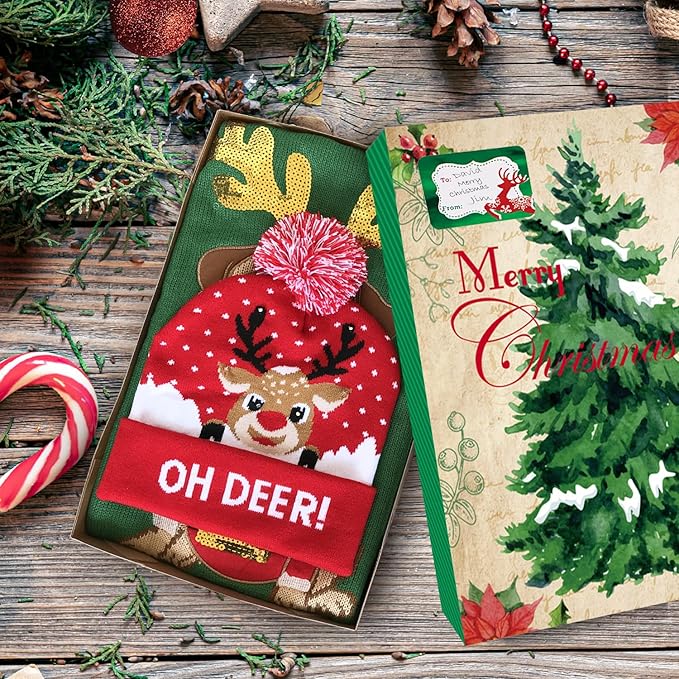 12 Large Christmas Gift Wrap Boxes bulk with Lids, 12 tissue paper and 80 Count Foil Christmas Tag Stickers for wrapping oversized Clothing (Robes, Sweater, Coat, Shirts) and Xmas Holiday Present