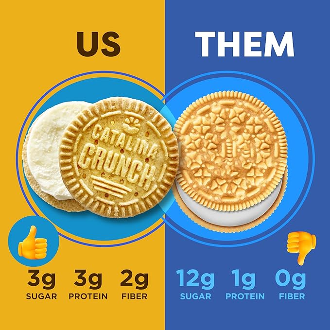 Catalina Crunch Protein Cookies, 4g Protein per Serving - Low-Sugar Sandwich Cookies - Gluten Free, Vegan - Keto Dessert Snacks - Vanilla Creme, 8.9 oz. (21 Count)