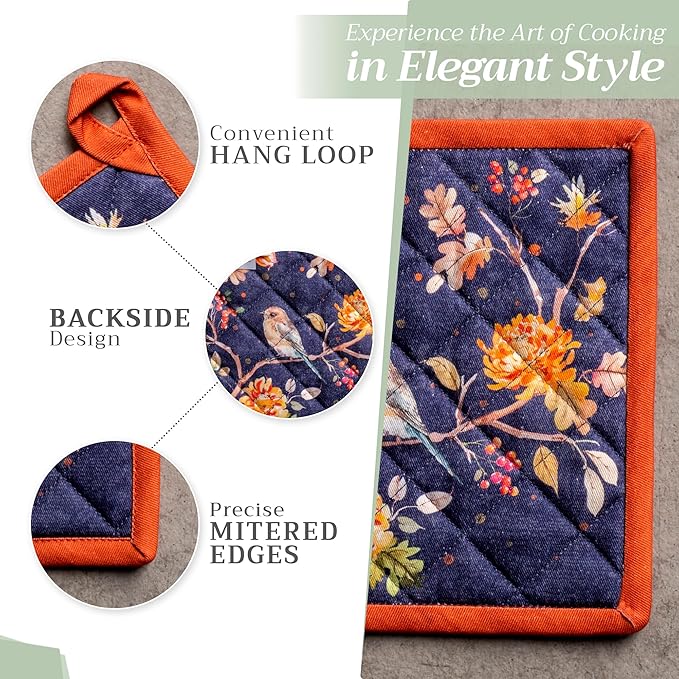 Maison d' Hermine Pot Holders 100% Cotton Heat Resistant Potholders 8" x 8" Hot Pads with Loop BBQ, Cooking, Baking, Grilling, Kitchen, Handling Hot Pans (Pack of 1, Kelim - Infinity)