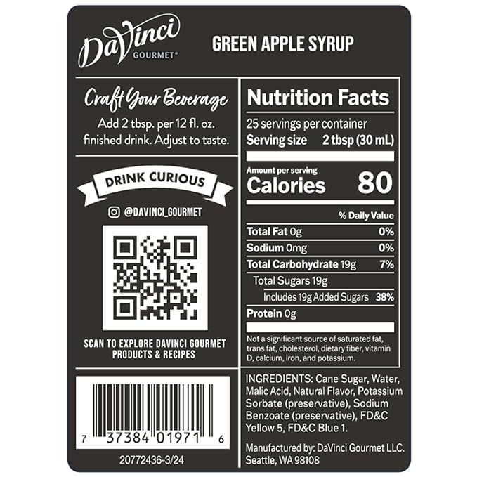 DaVinci Gourmet Green Apple Syrup, 25.4 Fluid Ounces (Pack of 4)