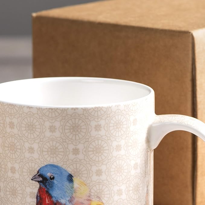 Maison d' Hermine Coffee Mug with Handles Fine Bone China Mugs Pack of One Tea Cups for Hot Beverages Cappuccino Latte Home Restaurant Office Perfect for Gift (Birdies On Wire - Robin, 15 Ounce)