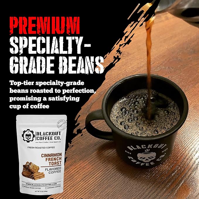 Blackout Coffee Cinnamon French Toast Flavored Ground Coffee – Medium Roast, Smooth Taste, Guilt Free Indulgence – Freshly Roasted 12oz Bag, American Made