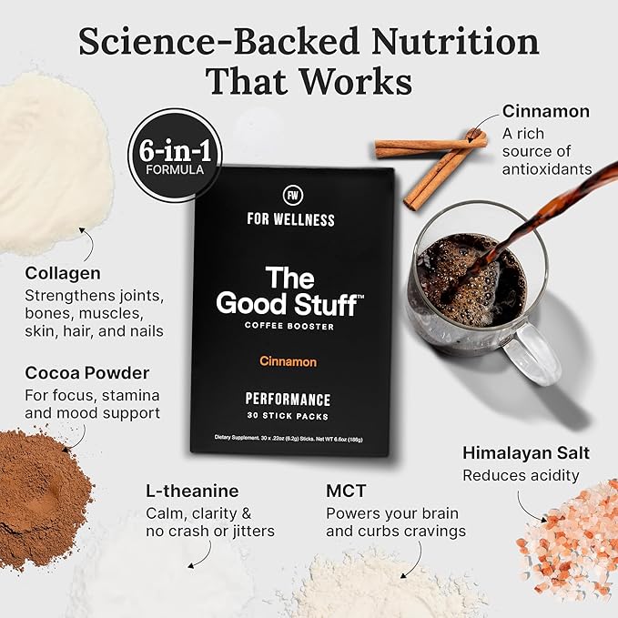 For Wellness The Good Stuff Performance – Coffee Booster | Collagen + MCT Powder Supplement with L-Theanine and Antioxidants for Jitter-Free Energy & Stamina | Non-Dairy, Keto-Friendly, 30 Servings