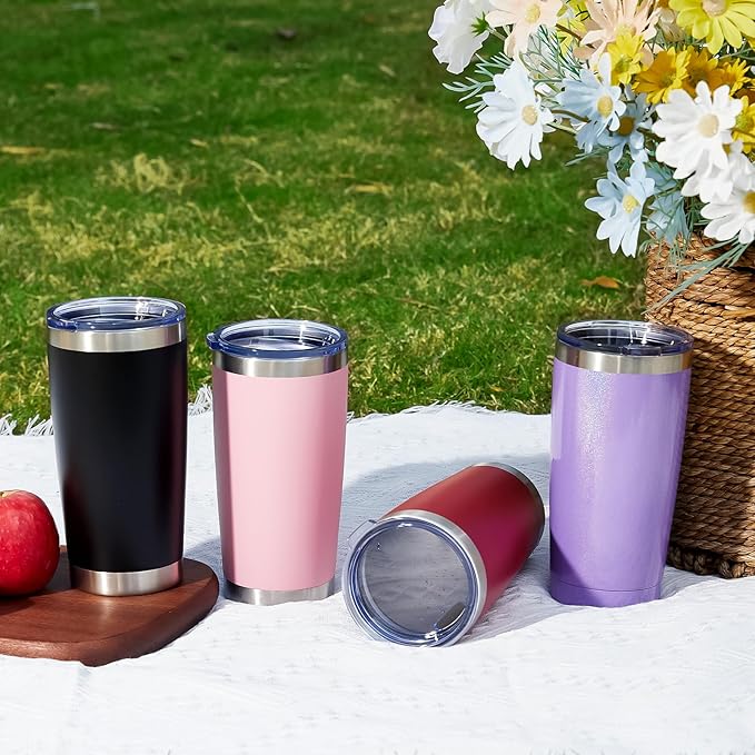MEWAY 20oz Tumbler 4 Pack Double Wall Vacuum Insulated Travel Glitter Mug Bulk, Stainless Steel Tumblers with Lid and Straw, Powder Coated Coffee Cups for Woman(Rainbow White,Set of 4)