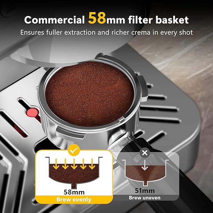 COWSAR 58mm Espresso Machine 20 Bar, Stainless Steel Coffee Maker with Milk Frother, 50 oz Removable Water Tank, LED Display, for Home Espresso, Latte & Cappuccino, Silver