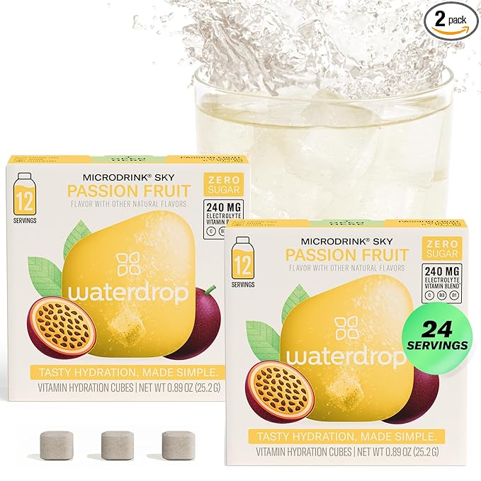 Waterdrop Hydration Cubes, Pineberry, Passion Fruit & Pear, Vitamin C, B1 & B3, On The Go Water Enhancer Drops for Still & Sparkling Water, Low Calorie, Zero Sugar, Gluten Free, Non GMO, Vegan, 24 CT
