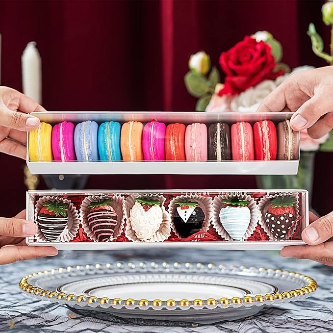 20Pack 12x2.25x2 Inches Chocolate Covered Strawberries Boxes for 6, Macaron boxes for 12, Long Box for Cocoa Bombs,Cookies,Truffle,Cake Ball