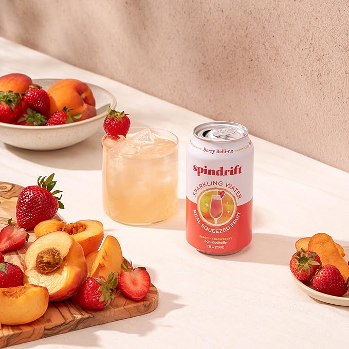 Spindrift Sparkling Water, Berry Belli-no Flavored, Made with Real Squeezed Fruit, 12 Fl OZ Cans, Pack of 24 (Only 13 Calories per Can)
