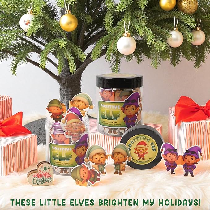 Positive Christmas Elf Jar – 60 Funny Emotional Support Jar, for Kids, Tweens, Teens, Women, Coworkers, Teachers, Sisters, Friends – Christmas Stocking Stuffer for Teens, Tweens, Kids