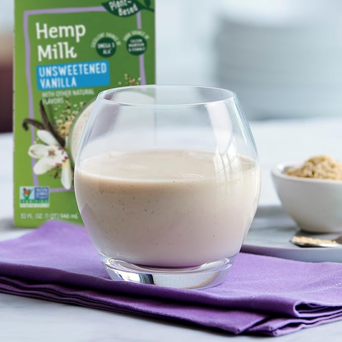 Pacific Foods Unsweetened Vanilla Hemp Milk, Plant Based Milk, 32 oz Carton