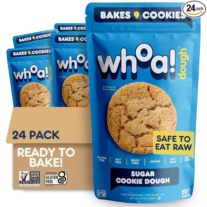 Whoa Dough Ready to Bake Cookie Dough Sugar Cookie – Certified Non-GMO, Kosher, Gluten Free – Plant-Based Snack Dough Made with Real Ingredients – 24 Pack