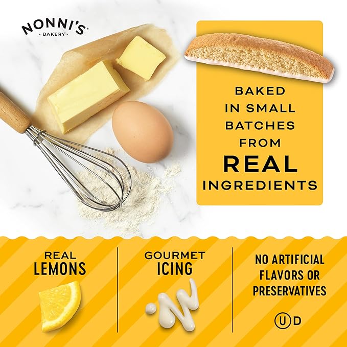 Nonni's Limone Lemon-Iced Biscotti Cookies – Individually Wrapped Italian Tea-Time Snack, Crunchy Twice-Baked, 110 Cal Each, 21.5 oz Carton, 4 Pack