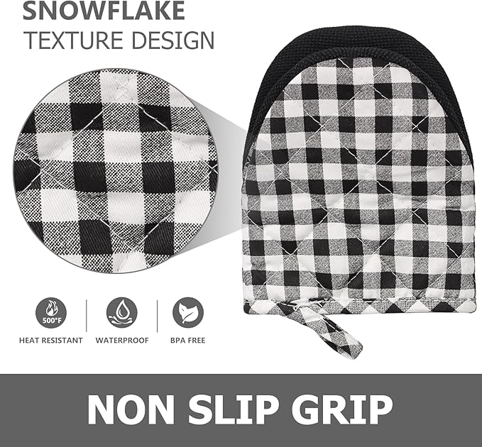 Qulable 1 Pair Short Oven Mitts - Silicone Kitchen Oven Gloves High Heat Resistant 500℉, Mini Oven Mits with Non-Slip Grip Surfaces and Hanging Loop for BBQ, Baking, Cooking and Grilling