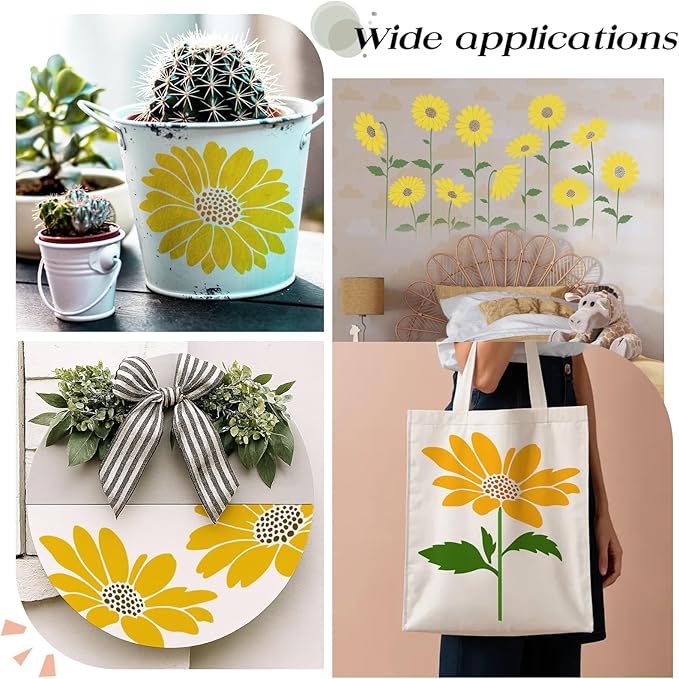 15PCS Large Flower Stencils for Wood Fence 12 x 12 Inch Sunflower Stencil with Brushes Reusable Floral Wall Stencil Sunflower Stencils for Painting on Walls Furniture Garden Fabrics