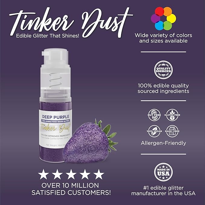 Bakell - Deep Purple Tinker Dust (4g, 1x Mini Spray Pump) Edible Glitter for Food, Desserts, and Beverages!