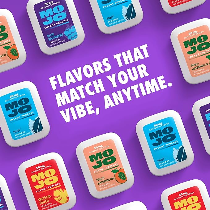 MOJO Energy Pouches, Tropical Punch Flavor, 50 mg per Caffeine Pouch, 15 Pouches, 5-Pack