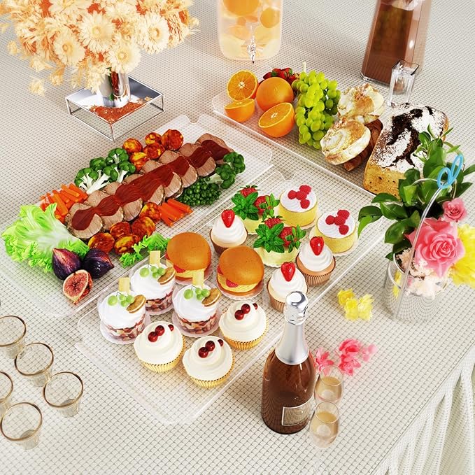 3 Tier Acrylic Serving Tray, 15.3" x 7.1" Dessert Table Display Set Stand for Party, Desserts, Fruits, Cookies – Reusable Collapsible Tiered Platters for Cupcakes, Veggies, and Sweet Treats