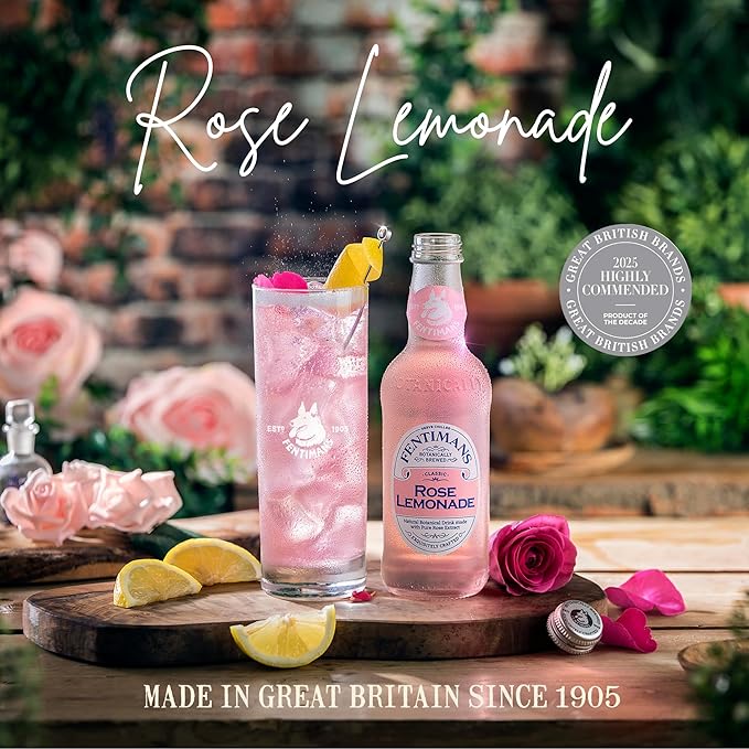Fentimans Sparkling Rose Lemonade - Sparkling Pink Lemonade with Natural Ingredients & Pure Rose Extract, Mixer, Craft Soda, Botanically Brewed Lemonade - 9.3 Fl Oz (Pack of 24)