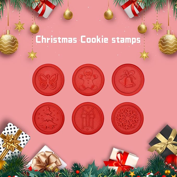 Christmas Cookie Stamps Silicone Cookie Stamps Cookie Cutter Biscuit for DIY Christmas and Daily Baking Set of 6