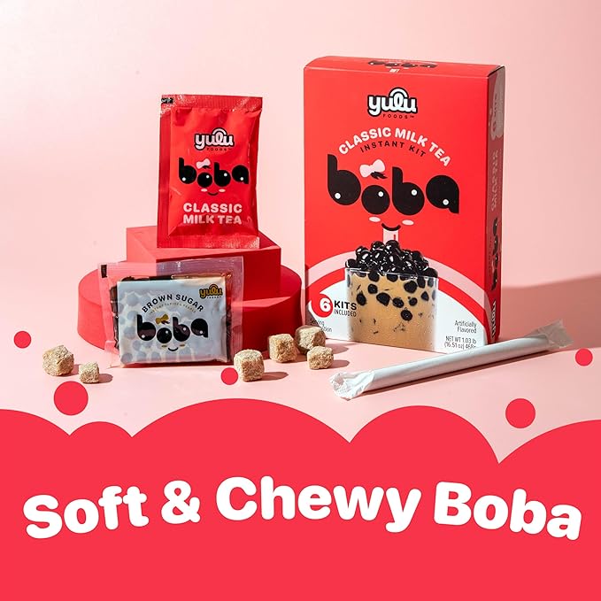 YULU FOODS Instant Bubble Pearls for Classic Milk Tea with Brown Sugar Flavor – 6 Servings