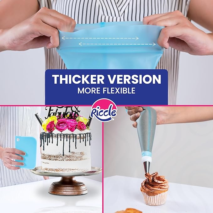 Riccle 94 pcs Cake Decorating Kit with Cake Turntable - Includes 50pcs 16 Inch Disposable + 2 Reusable Piping Bags and Tips Set, 24 Icing Piping Tips, 2 Spatulas, 3 Icing Comb Scraper, 6 Cake Liners