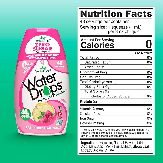 SweetLeaf Water Drops, Raspberry Lemonade – Sugar-Free Water Enhancer Drops, Stevia & Monk Fruit Sweetener Water Flavoring, 1.62 Fl Oz (Pack of 2)