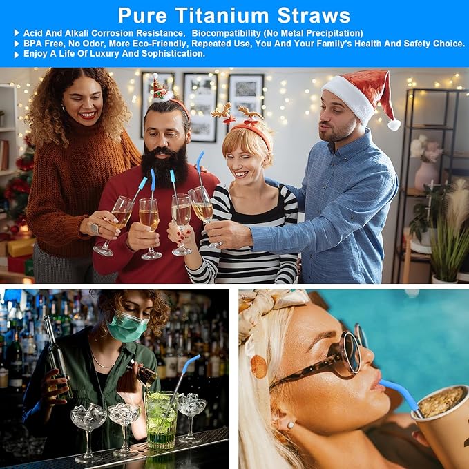 Quality Upgraded 8.5In Medical Grade Pure Titanium Straw Set 1PCS, Corrosion Resistance, No Metal Flavor, BPA Free, Eco-Friendly Metal Straws Reusable, Lightweight,Suitable For Sensitive Bodies