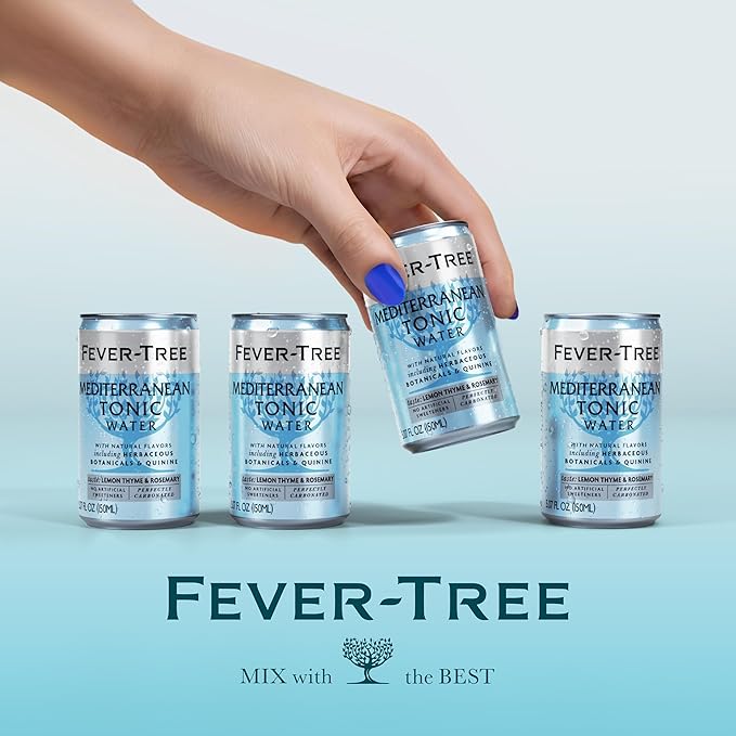 Fever-Tree Mediterranean Tonic Water - Premium Quality Mixer - Refreshing Beverage for Cocktails & Mocktails. Naturally Sourced Ingredients, No Artificial Sweeteners or Colors - 5.1 Fl Oz Cans - Pack of 24