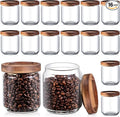 Irenare 16 Pcs 17 oz/ 500 ml Glass Canister Food Airtight Sealed Clear Borosilicate Glass Storage Jars with Lids Kitchen Spice Containers for Serving Coffee Sugar Tea Beans Candy Nuts Pantry (Wood)