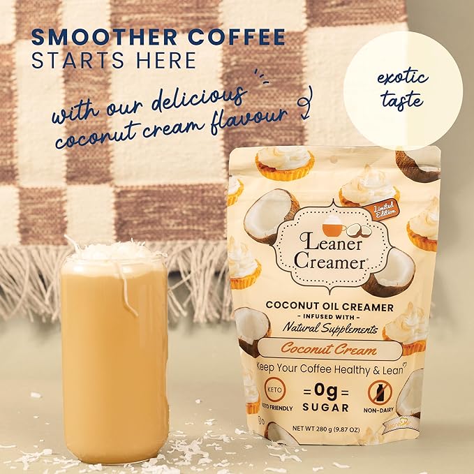 Leaner Creamer Coconut Creamer with Superfood Ingredients – Non-Dairy, Sugar-Free, Keto, Gluten-Free Powdered Coffee Creamer – Coconut Cream – 280g
