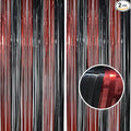 BRAVESHINE Tinsel Photo Backdrop Curtains - 2 Pack 3.2x8.2ft Black Red Foil Fringe Streamer Curtain for Halloweens, Lantern, Pumpkin, Home, Indoor or Outdoor Party Supplies Decorations