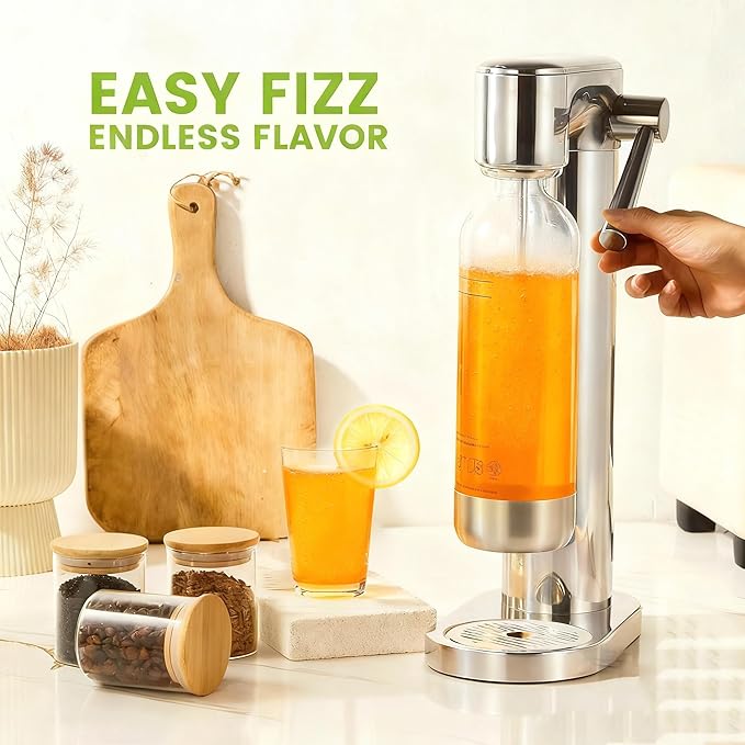 Manual Soda Maker Sparkling Water Machine, Elegant Stainless Steel Carbonator for Home Use, Easy Install, Compatible with 60L CO2 Cylinder (Not Included) & PET Bottle