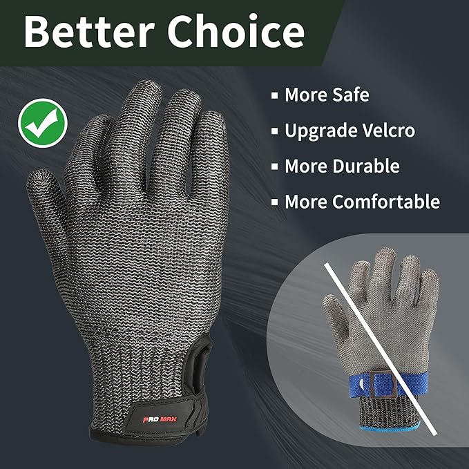 Schwer Ultimate Cut Resistant Gloves Beyond ANSI A9, Reinforced Stainless Steel Glove, Food Grade Mesh Metal Gloves for Butcher Meat Cutting, Oyster Shucking, Mandoline, PR1708 (L, 50 Pairs)