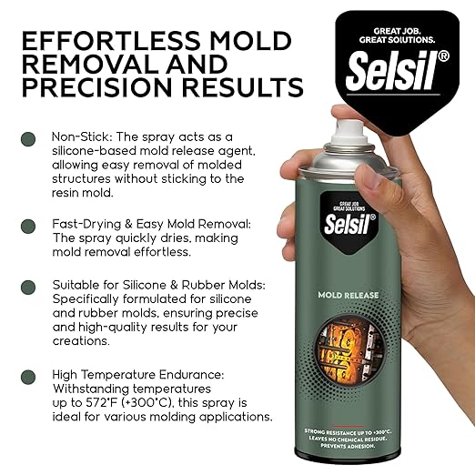 SELSIL Silicone Mold Release Aerosol Spray (4 x 13.5 fl oz) Professional Resin Mold Releaser, Non-Stick, Fast-Drying & Easy Mold Removal, (Pack of 4)