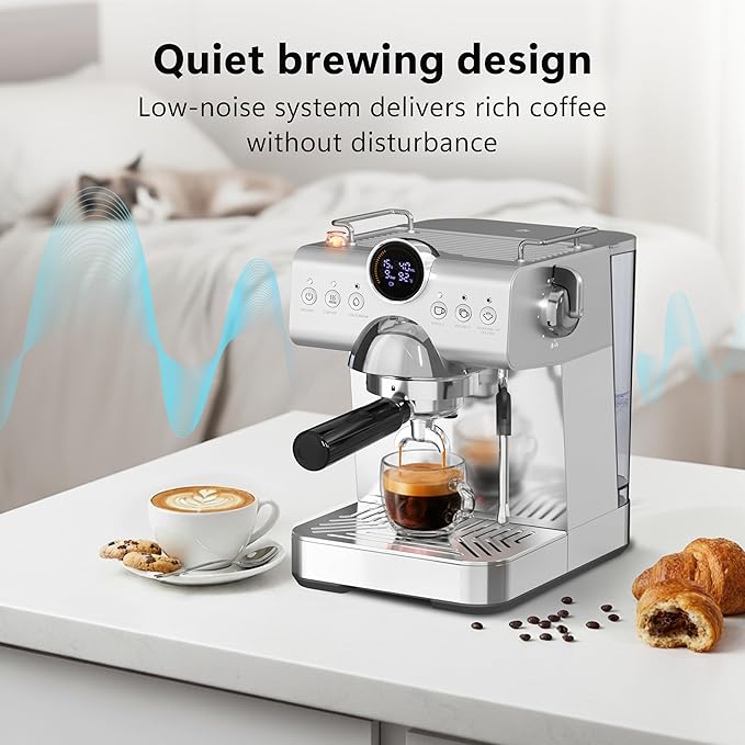 COWSAR 58mm Espresso Machine 20 Bar, Stainless Steel Coffee Maker with Milk Frother, 50 oz Removable Water Tank, LED Display, for Home Espresso, Latte & Cappuccino, Silver