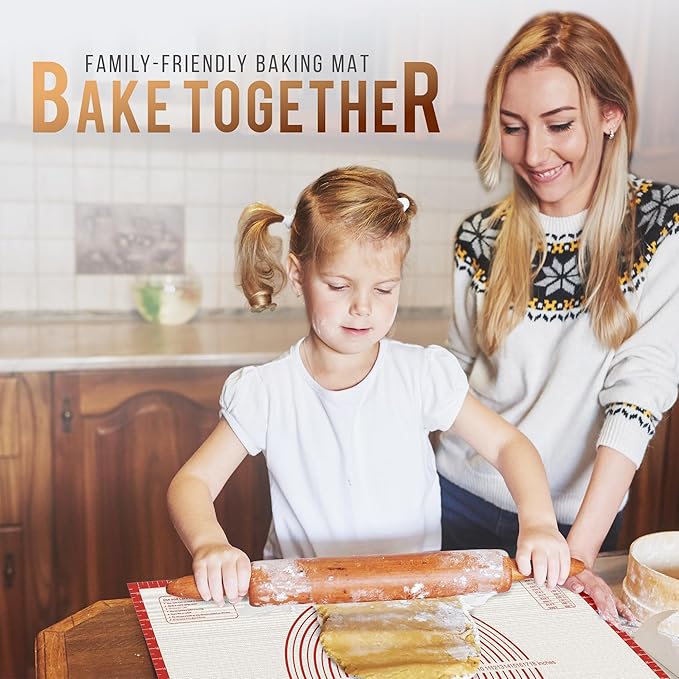 26 * 16 inches Red, Non-Slip Silicone Baking Sheets - Baking Mat with 0.7mm Thickness - Non-Stick Pastry & Cookie Mat for Kitchen Counter for Rolling Out Dough with Measurements.