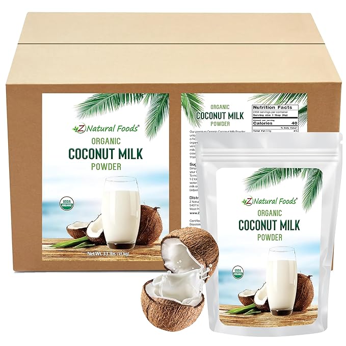 Z Natural Foods Organic Coconut Milk Powder - All-Natural Vegan Dairy-Free Alternative with MCTs - Unsweetened Coconut Creamer for Coffee & Smoothies - Gluten-Free, Non-GMO, 33 lbs