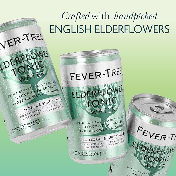Fever-Tree Elderflower Tonic Water - Premium Quality Mixer - Refreshing Beverage for Cocktails & Mocktails. Naturally Sourced Ingredients, No Artificial Sweeteners or Colors - 5.1 Fl Oz Cans - Pack of 8
