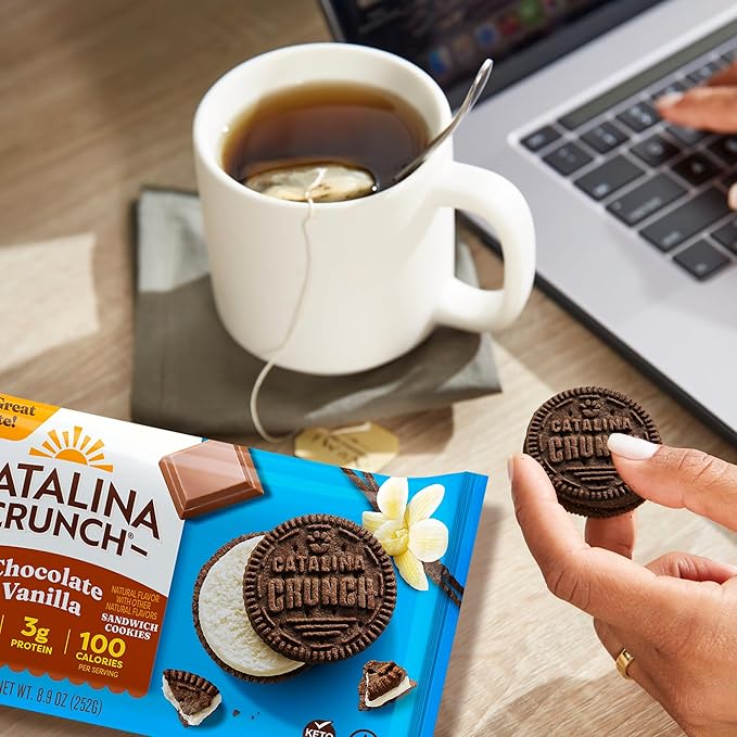 Catalina Crunch Protein Cookies, 4g Protein per Serving - Low-Sugar Sandwich Cookies - Gluten Free, Vegan - Keto Dessert Snacks - Chocolate Vanilla, 8.9 oz. (21 Count)
