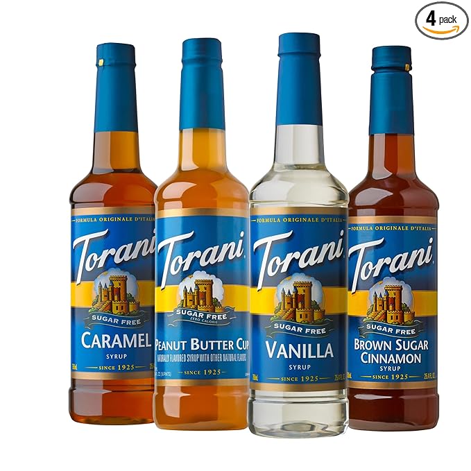 Torani Syrup Variety Packs, Sugar Free Coffee Favorites, 25.4 fl oz Bottle (Pack of 4)