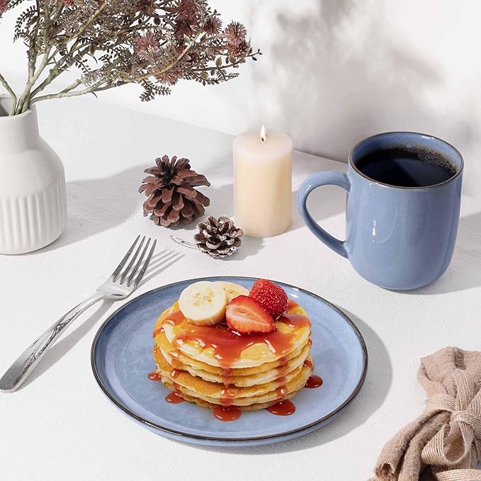 Herogo 6-Piece Stoneware Dinner Plates Set, 10.43" Ceramic Round Plate Set, Handmade Double Reactive Glaze Dinnerware Plates for Kitchen, Microwave, Oven and Dishwasher Safe, Haze Blue