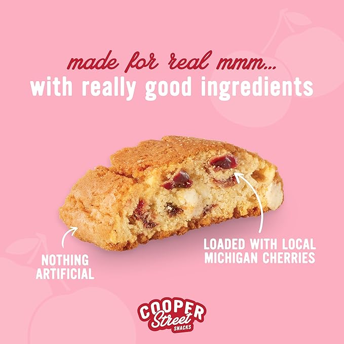 Cooper Street Twice-Baked Cherry White Chip Biscotti Cookies (16 oz) – Over 50 Biscotti Cookies per Bag Loaded with Real Fruit, Traditional Italian Style Snacks - Dairy, Peanut & Soy Free, Kosher