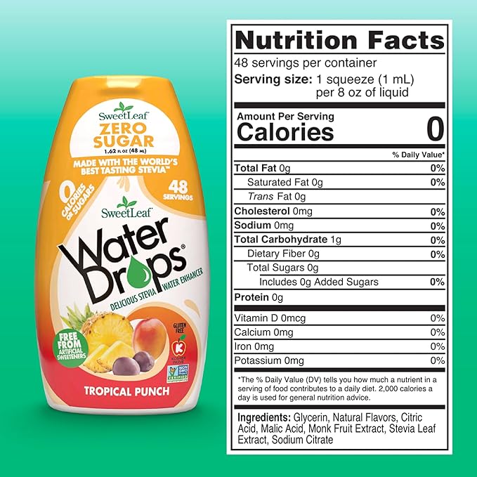 SweetLeaf Water Flavoring Drops - Stevia Water Enhancer, Sugar Free, Zero Calorie Water Additive, Contains Monk Fruit Extract, Gluten Free, Keto Friendly - Tropical Punch, 1.62 Fl Oz (Pack of 3)