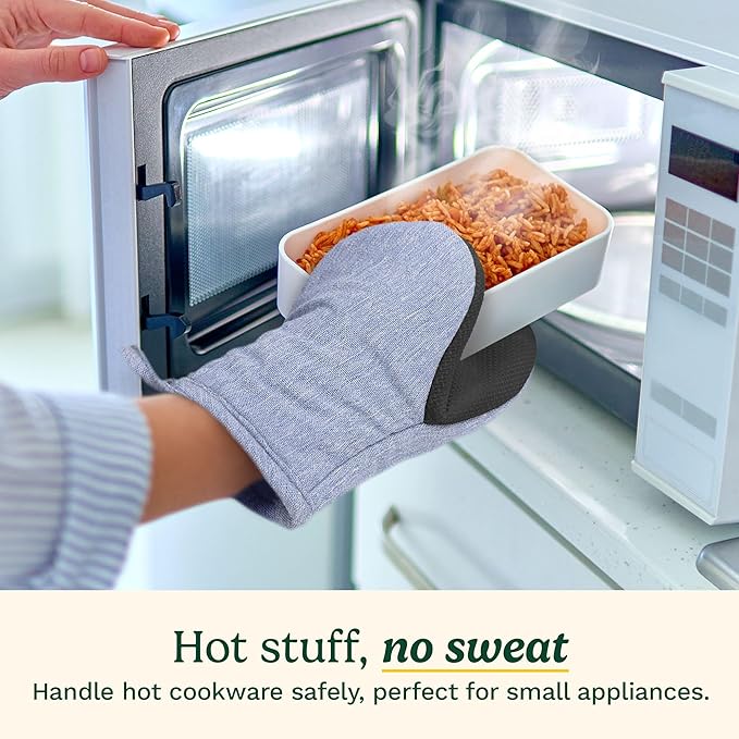 Cuisinart Mini Oven Mitts – 5.5” x 7” Heat-Resistant Kitchen Mitts for Oven with Non-Slip Neoprene Palm, Cotton Filling, and Fabric Loop – Durable Oven Mitt Set for Cooking & Baking (Light Blue)