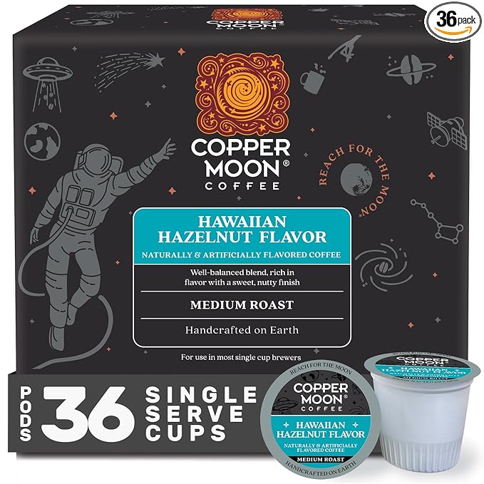Copper Moon Single Serve Coffee Pods for Keurig K-Cup Brewers, Medium Roast, Hawaiian Hazelnut Blend, 36 Count