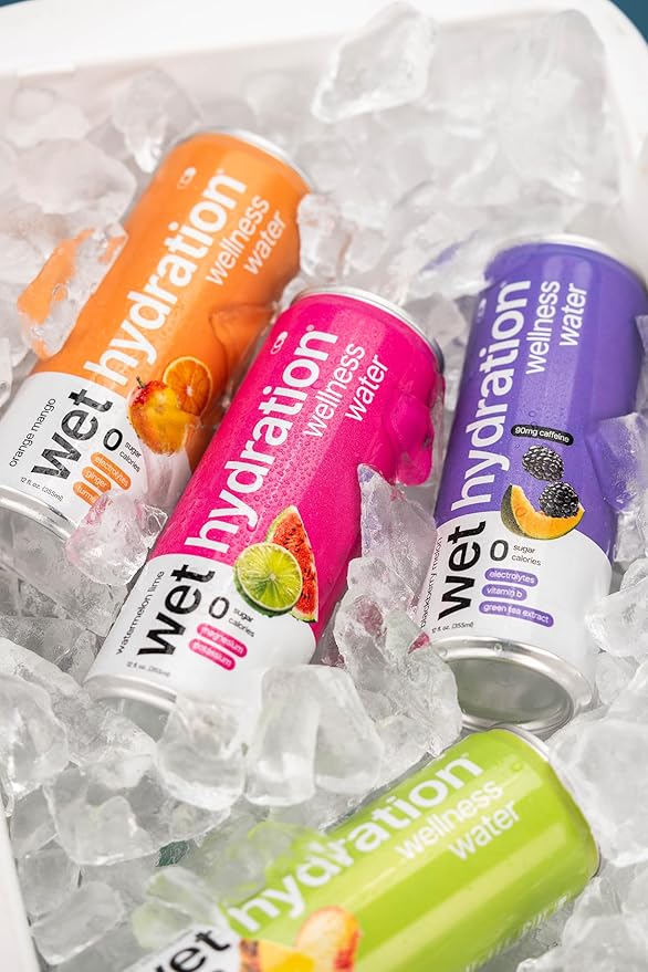 Wet Hydration | Functional Wellness Water, Non-Carbonated - Peach Pineapple (12 Ounce Cans, Pack of 12) - Flavored Water, Hydration Drink, No Sugar, No Artificial Ingredients, Zero Calories (Packaging May Vary)