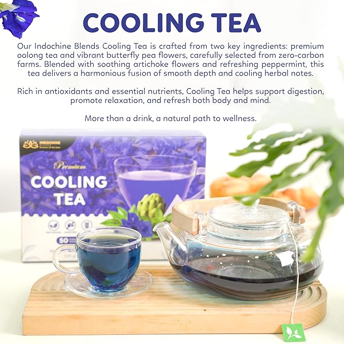 Indochine Blends, 50 Tea Bags, Hibiscus Tea Bags for High Blood Pressure, Herbal Tea Bags, Caffeine-Free, No Sugar, Vegan, Supports Heart Health and Relaxation, Loose Hibiscus Flowers, All Natural Hibiscus Flowers Ingredients (50 Pyramid Bags, Cooling ...