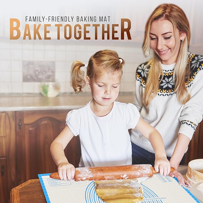 36 * 24 inches Blue, Non-Slip Silicone Baking Sheets - Baking Mat with 0.7mm Thickness - Non-Stick Pastry & Cookie Mat for Kitchen Counter for Rolling Out Dough with Measurements.