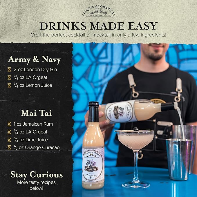 Liquid Alchemist Orgeat Syrup for Cocktails - Real Ingredients Make Our Almond Syrup the Perfect Mai Tai Mix - Non-GMO, Gluten Free & Vegan (12 oz)