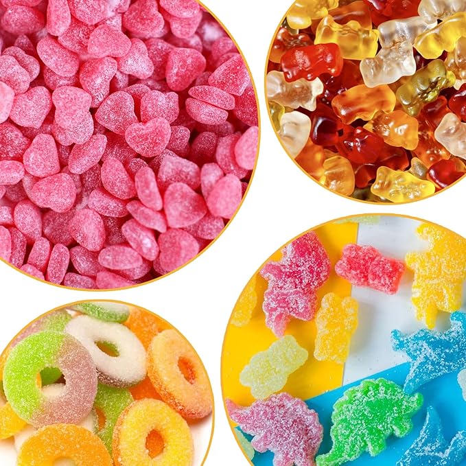 Silicone Gummy Bear Molds,4Pcs Non-stick Chocolate Candy Molds with 2 Droppers Including Mini Dinosaur, Bear Shape, Hearts and Mini Donut